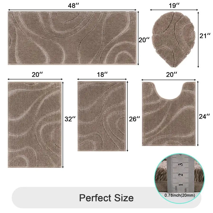 XMSJ 5 Piece Bathroom Rug Set Microfiber Non Slip Mats
