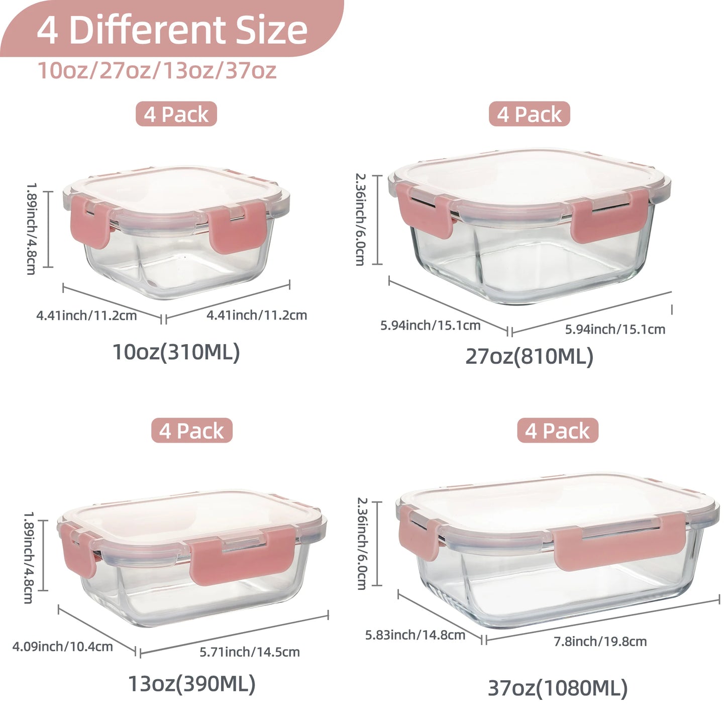 Glass Food Storage Containers Set Leakproof Airtight BPA Free Microwave Safe