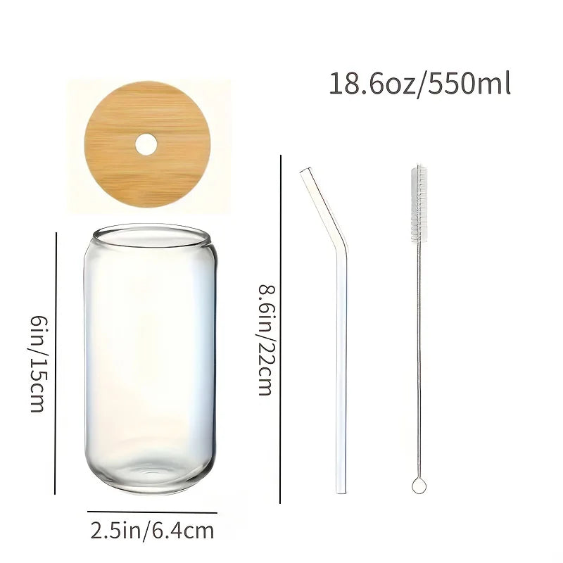 NONEDrinkware 4-Piece Glass Drinking Set With Bamboo Lids And Straws