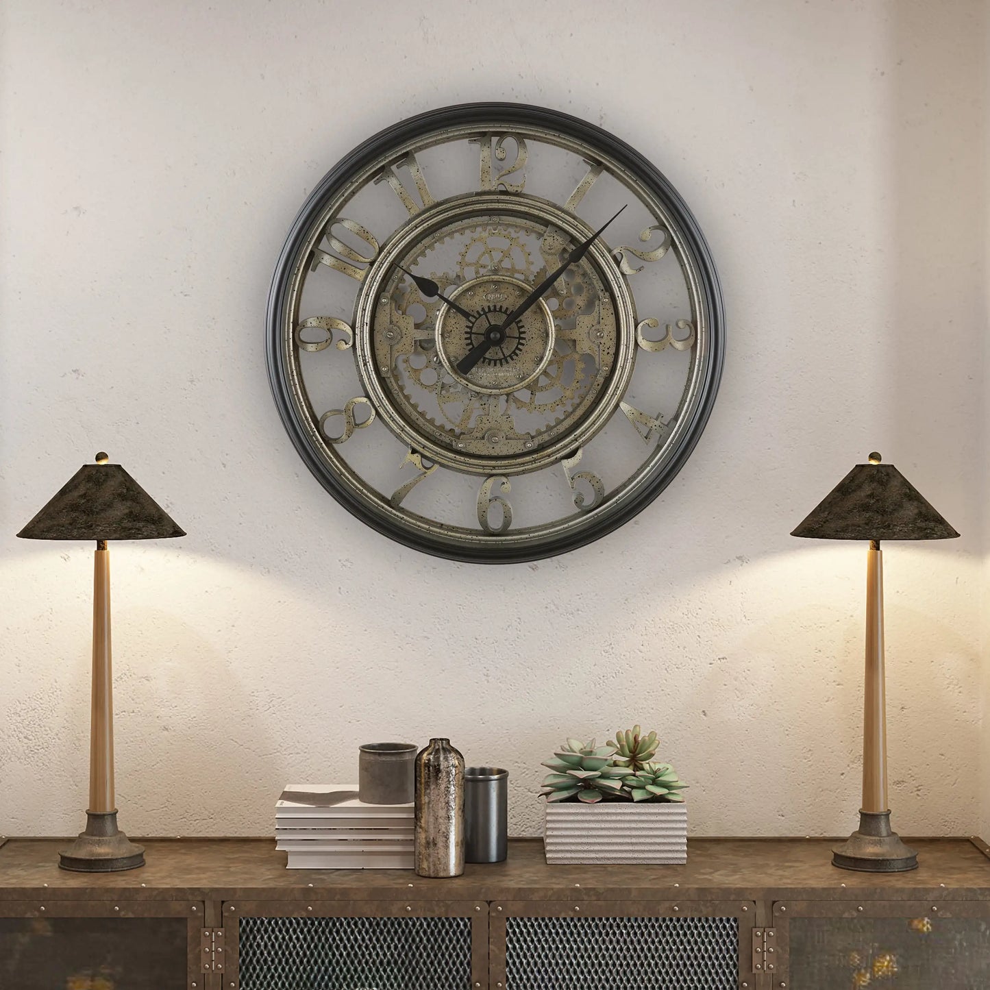 High-Concerned Industrial Gear Wall Clock With Exposed Gears