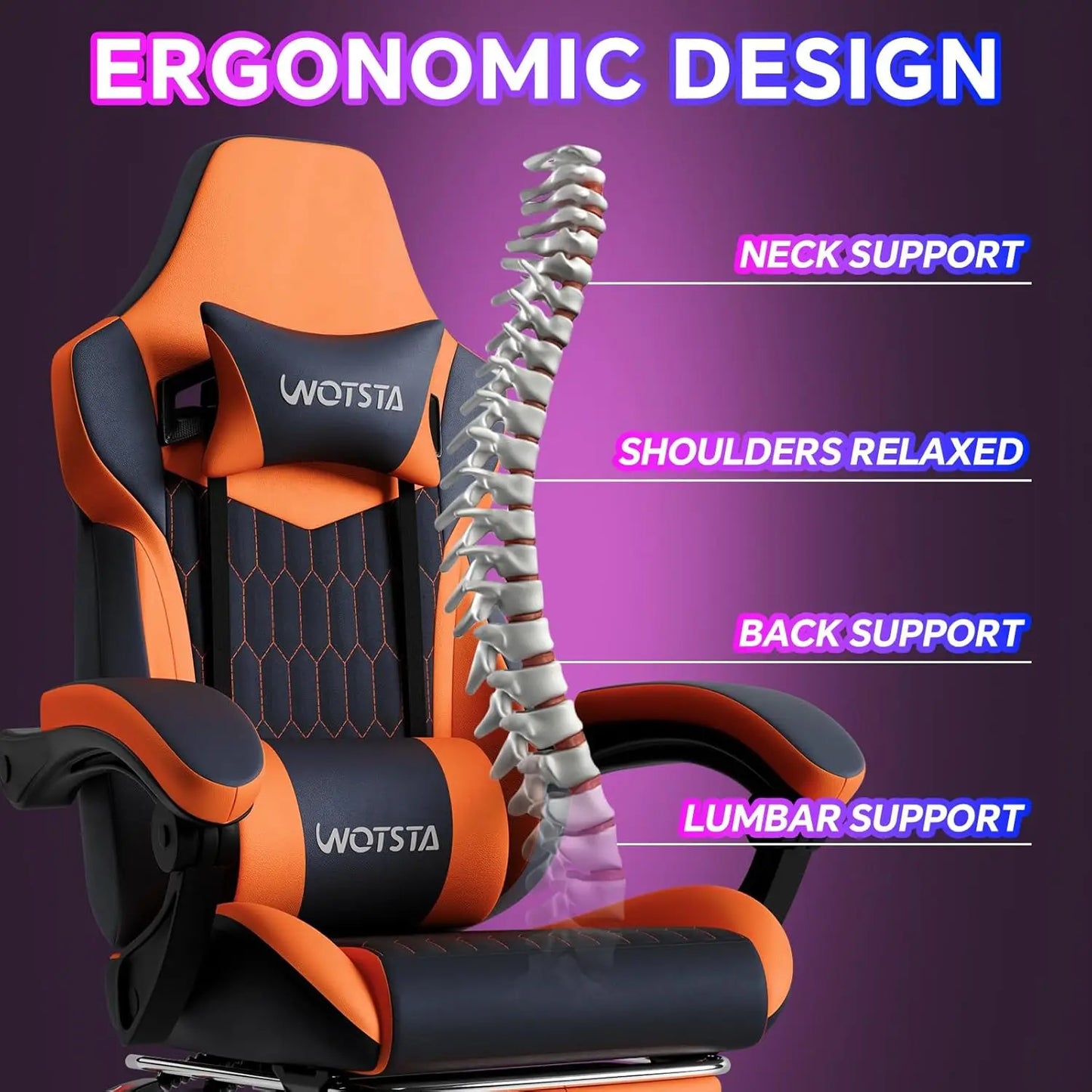 Ergonomic Gaming Chair With Footrest And Adjustable PVC Leather Headrest