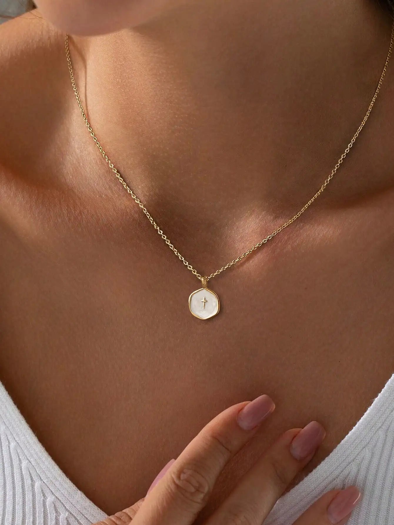 Gold Plated Cross Pendant Necklace For Women Minimalist Religious Jewelry