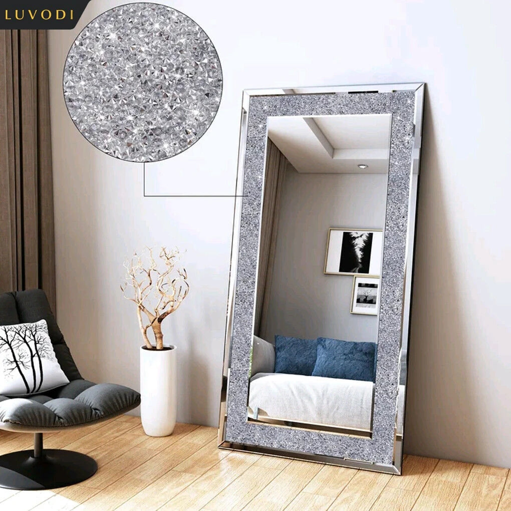 LUVODI Crystal Rhinestone Frameless Vanity Mirror Wall Mounted