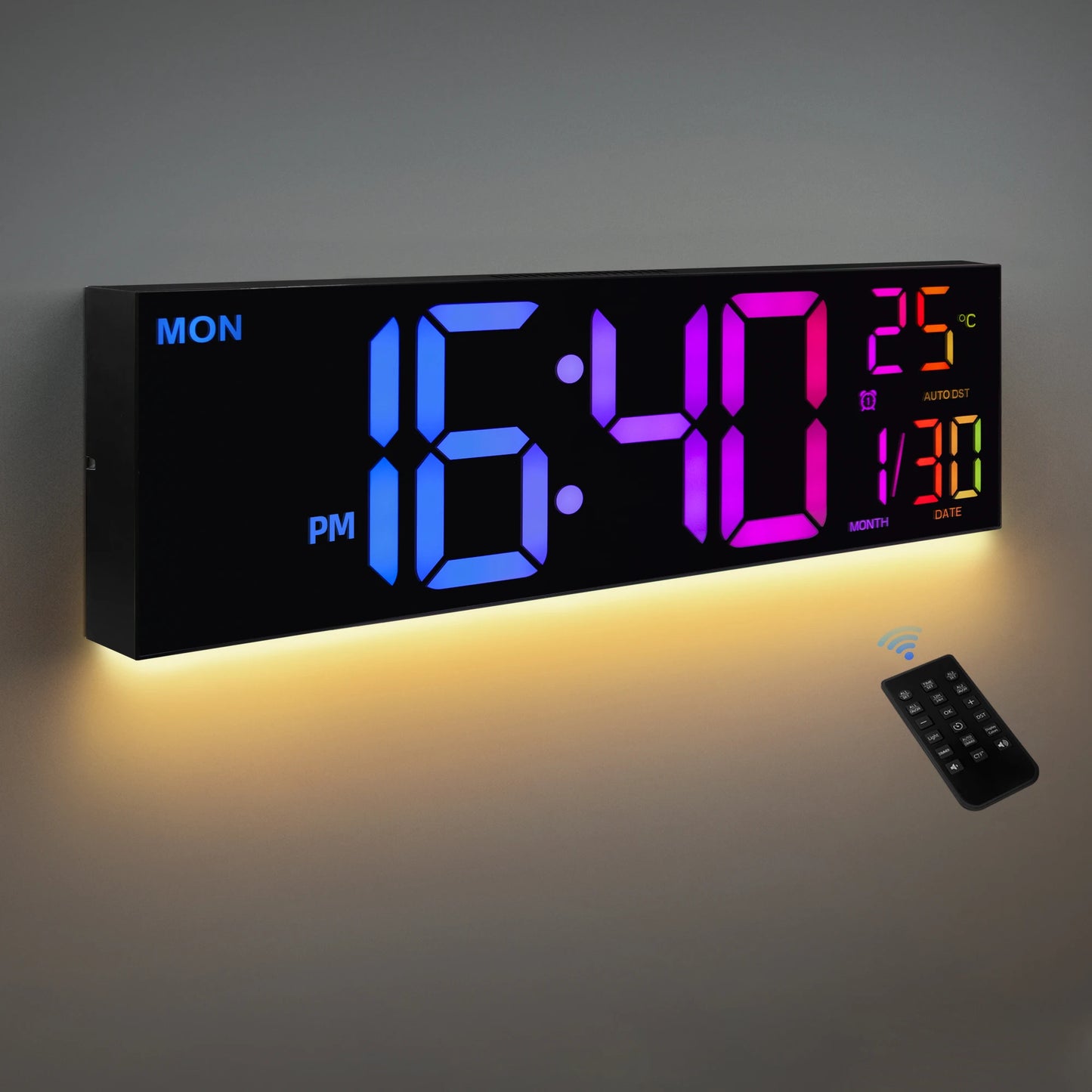Digital Wall Clock With LED Display Remote Alarm Temperature