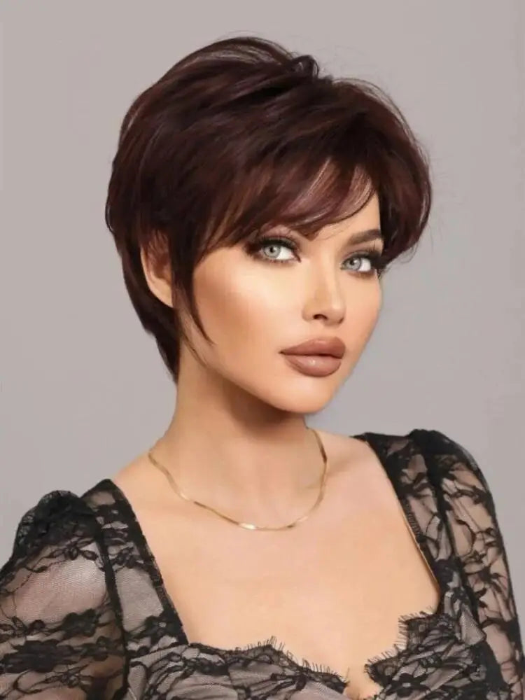 Short Elf Cut Wig With Bangs For Women Synthetic Daily Wear