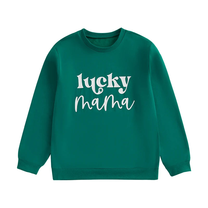 St Patrick Day Family Matching Shamrock Print Sweatshirts For Mom