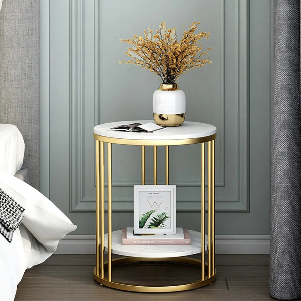 Wisfor Two Tier Round Marble Side Table Living Room Decor