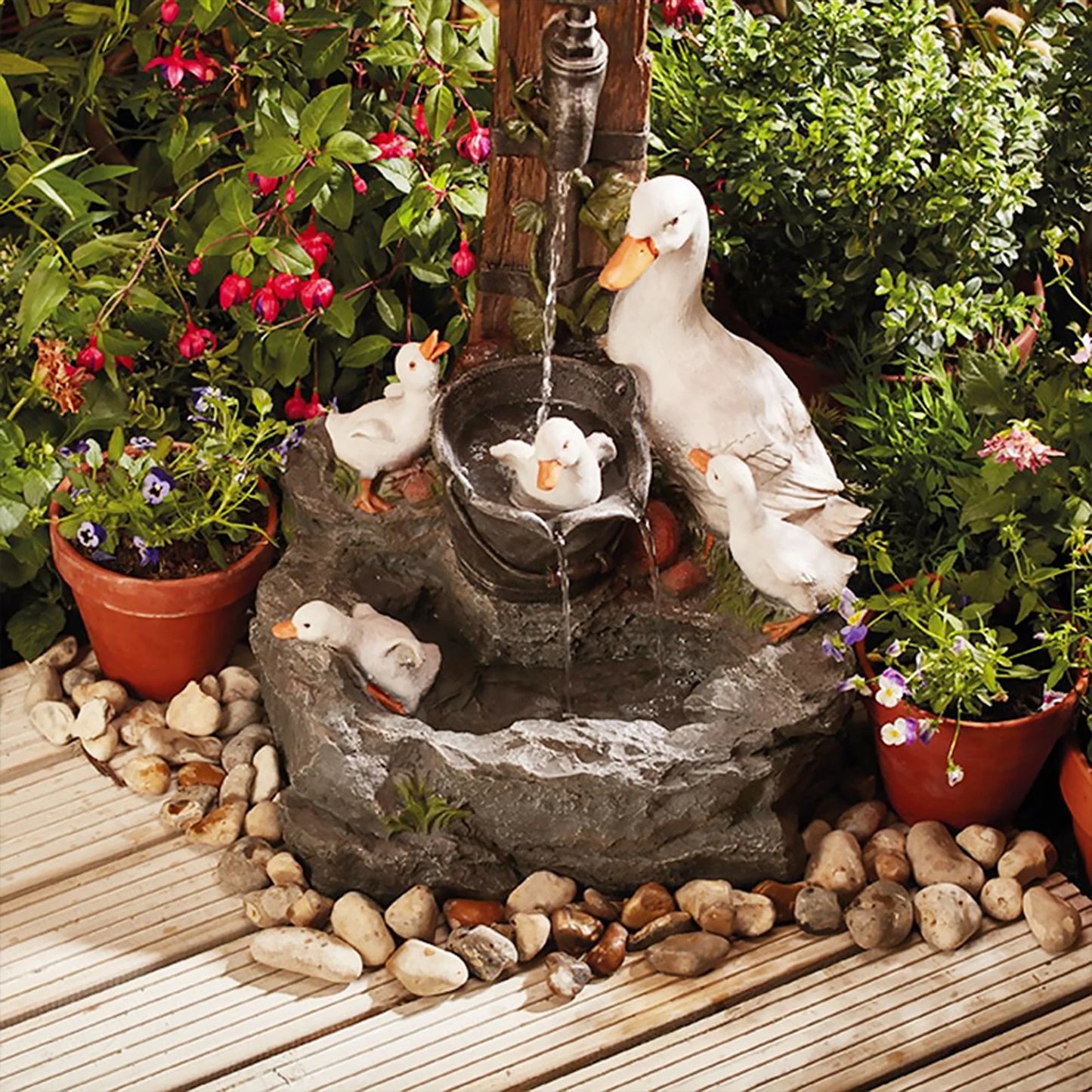 Alloet Duck and Squirrel Water Fountain Ornament for Garden Decor