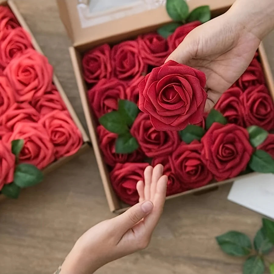 25pcs Artificial Roses With Stems For DIY Wedding Bouquets