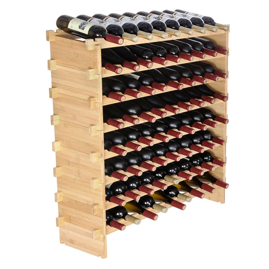 SucceBuy 8-Tier Stackable Bamboo Wine Rack Kitchen Display