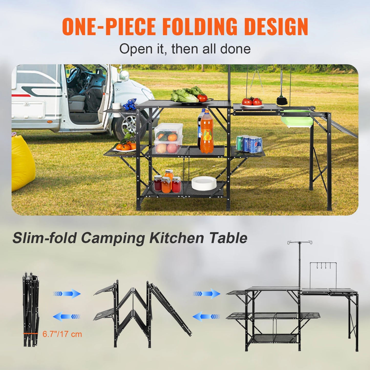 SucceBuy Camping Kitchen Table With Sink Portable Outdoor Cook Station