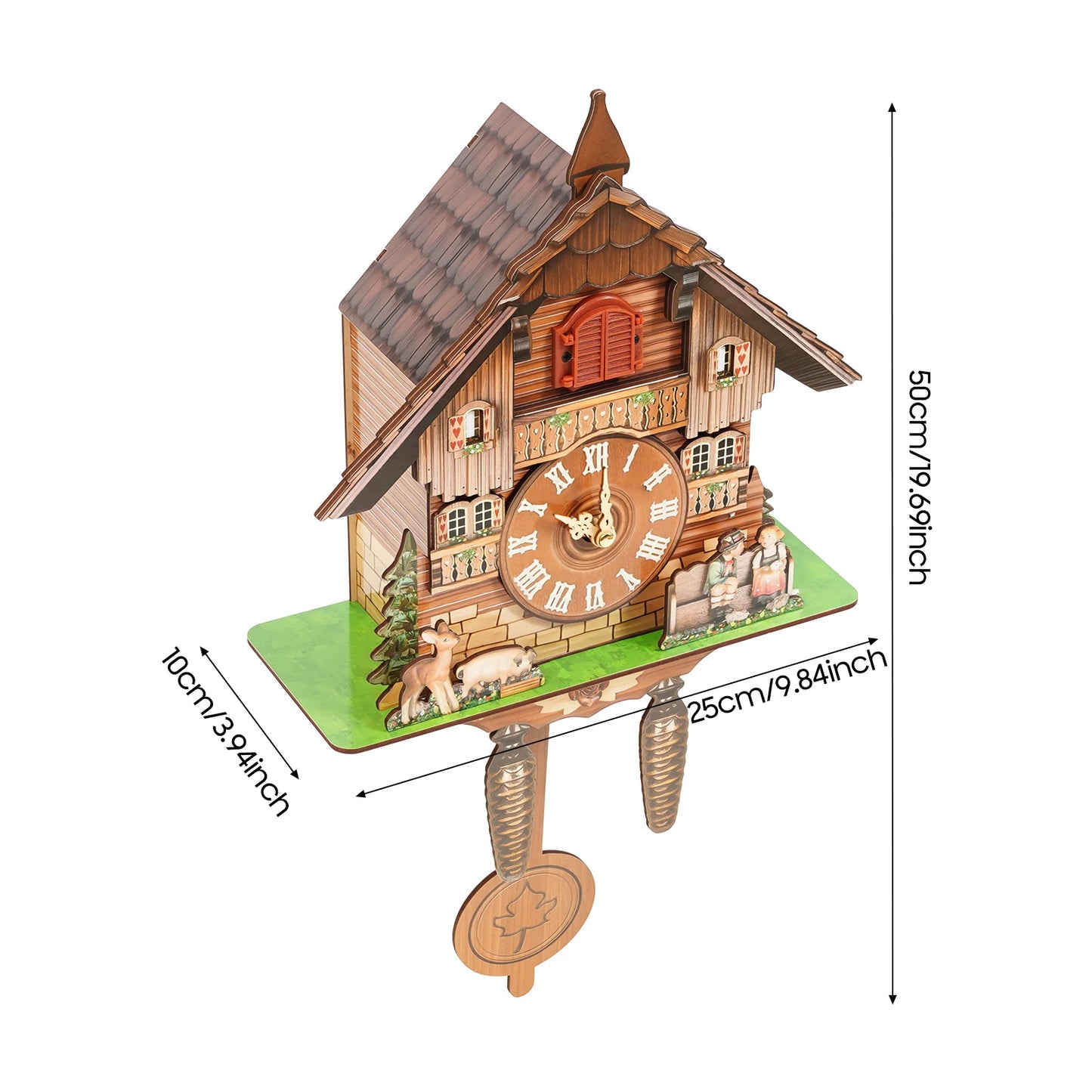 German Style Cuckoo Clock Bird Chime Battery Operated Wall Mount