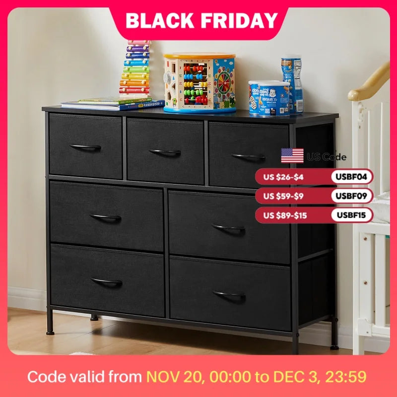 JHK Dresser With 7 Fabric Drawers Organizer Storage Cabinet For Bedroom