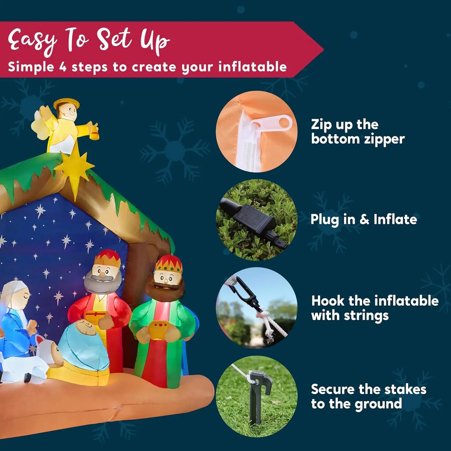 Joyfy Nativity Scene Christmas Inflatable LED Lights for Yard