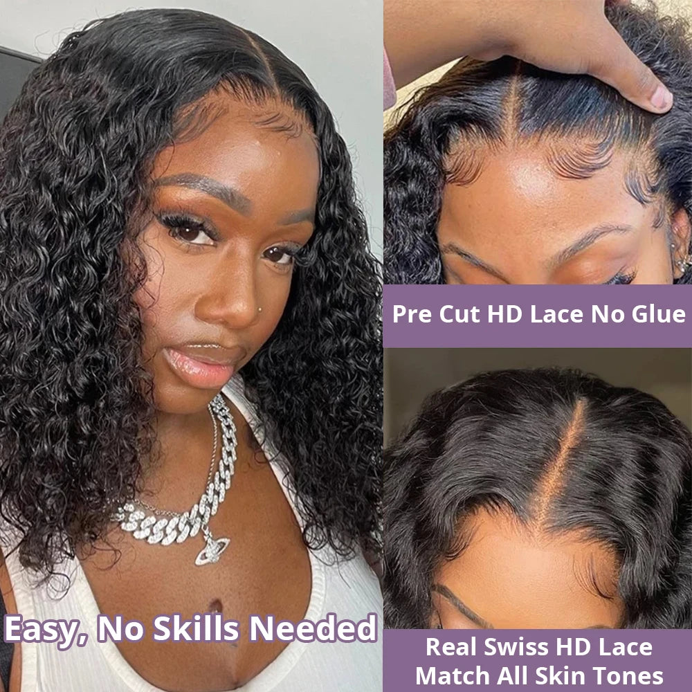 Brazilian Water Wave Lace Front Bob Wig Glueless Remy Hair