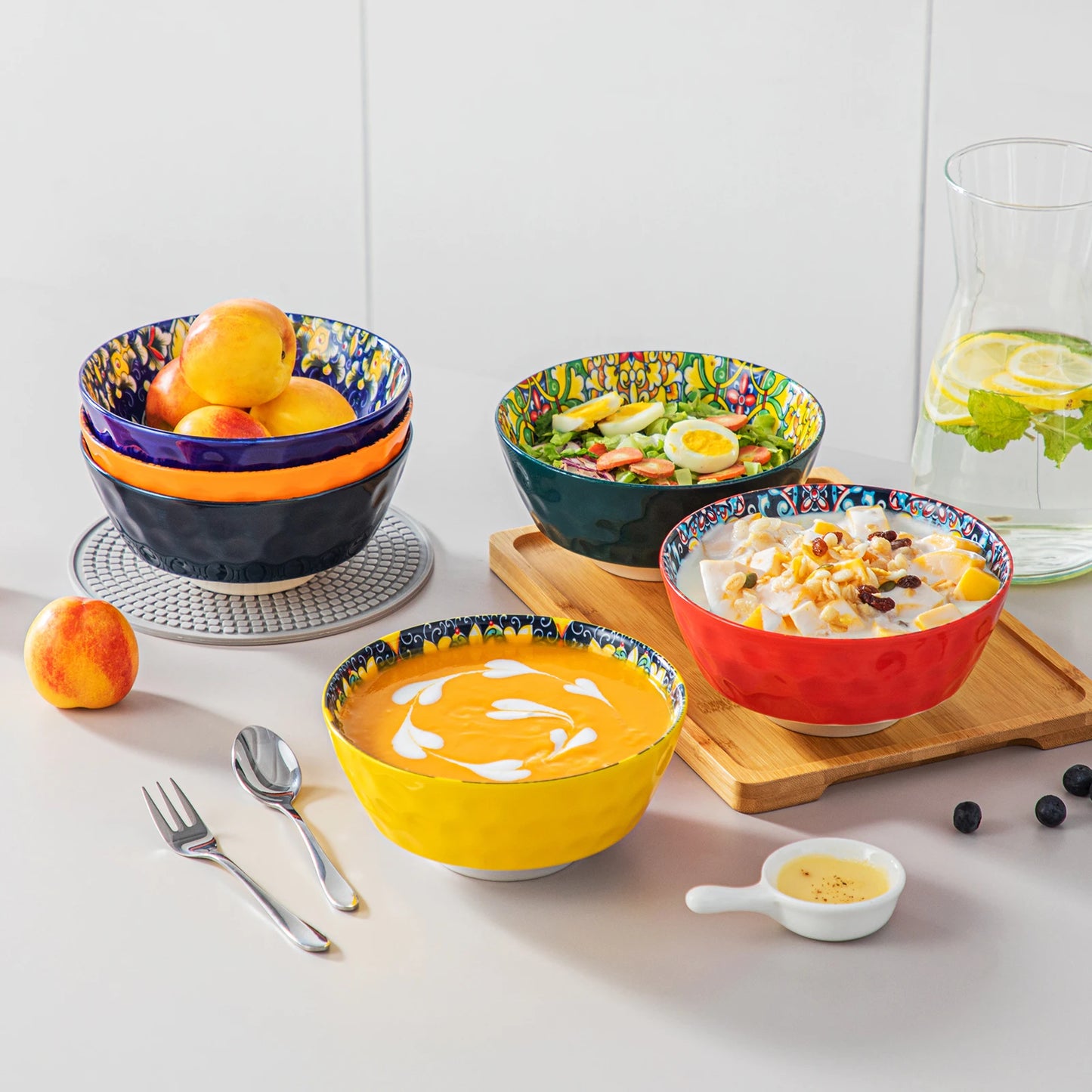 MALACASA Ceramic Soup Bowls Set 6 Piece Dishwasher Safe