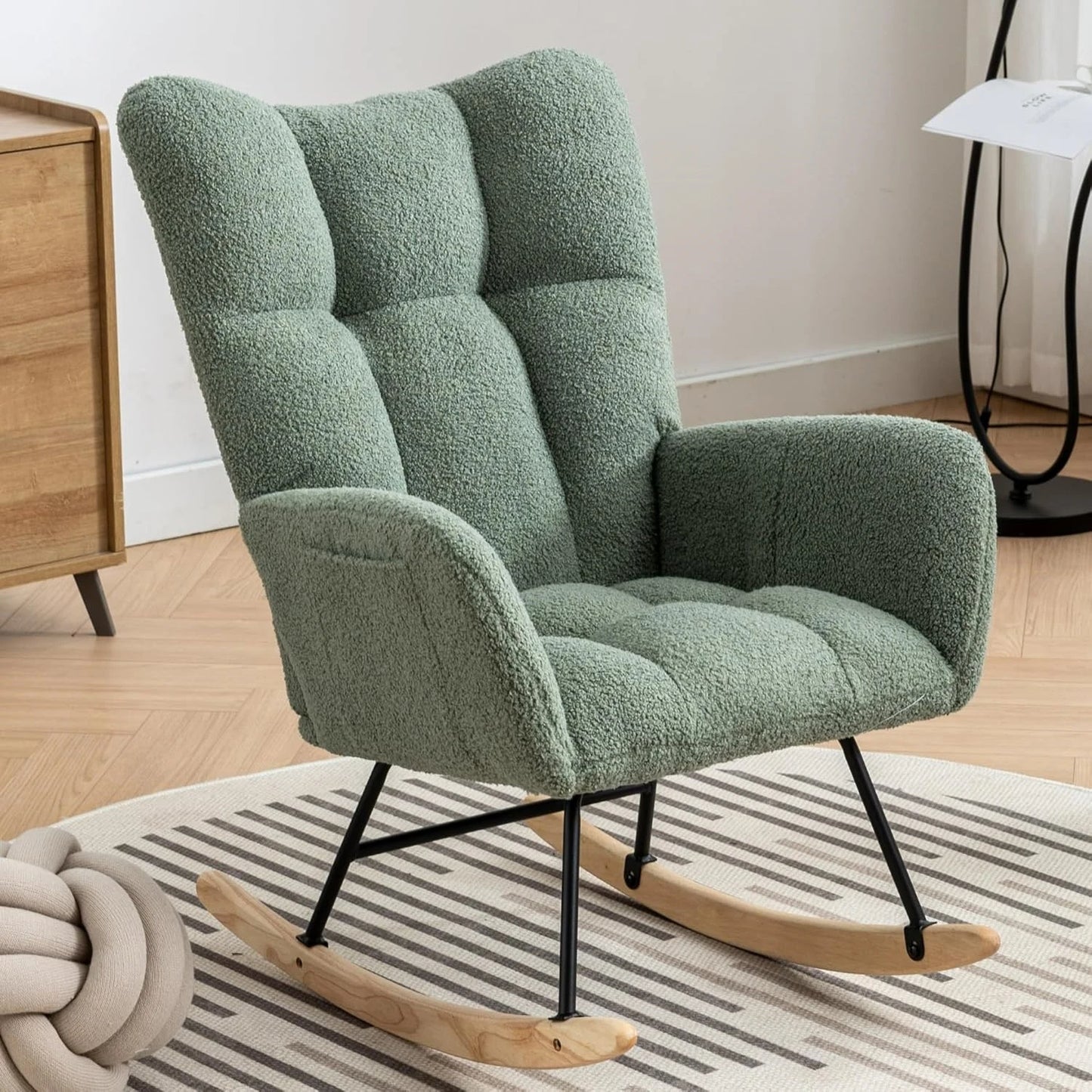 Studyset Modern Upholstered Nursery Rocking Chair Teddy Boucle With Pocket