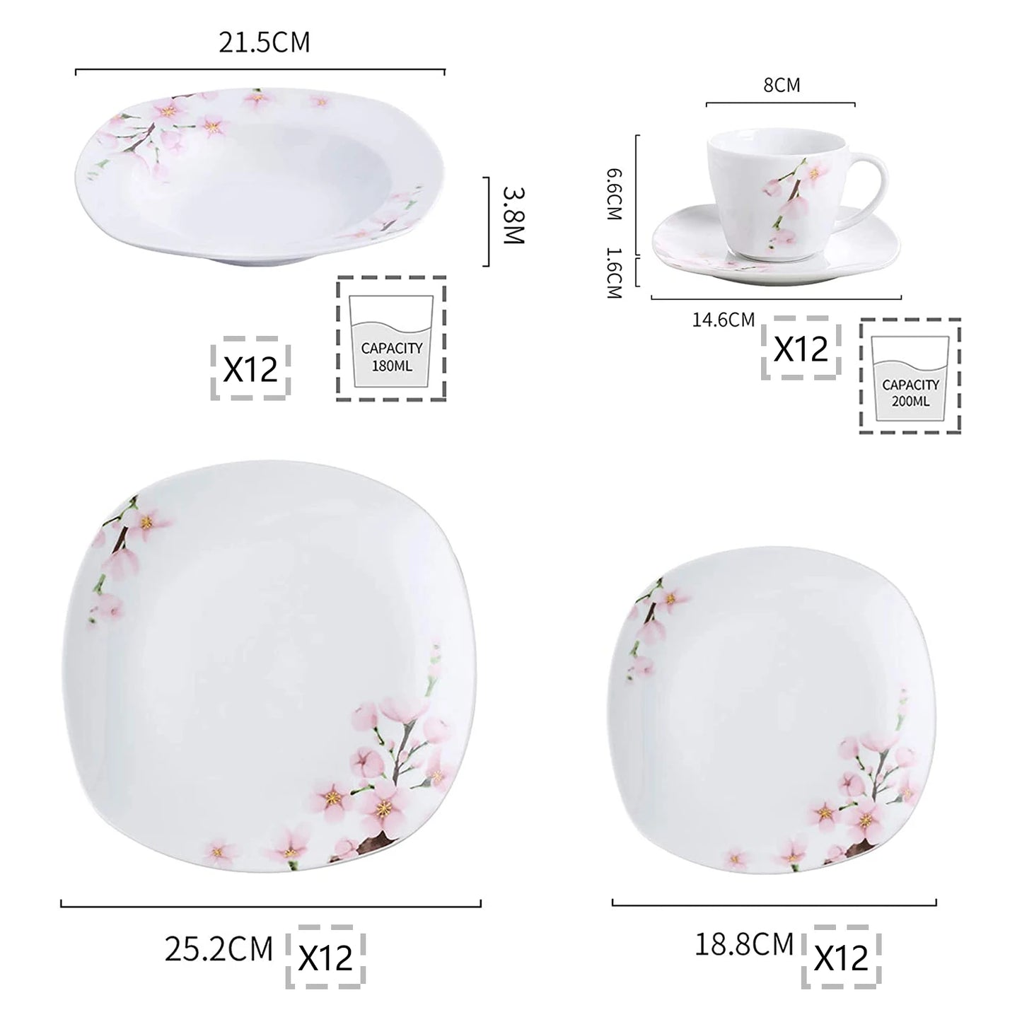 MALACASA Annie Porcelain Dinner Set Floral Ceramic Dinnerware