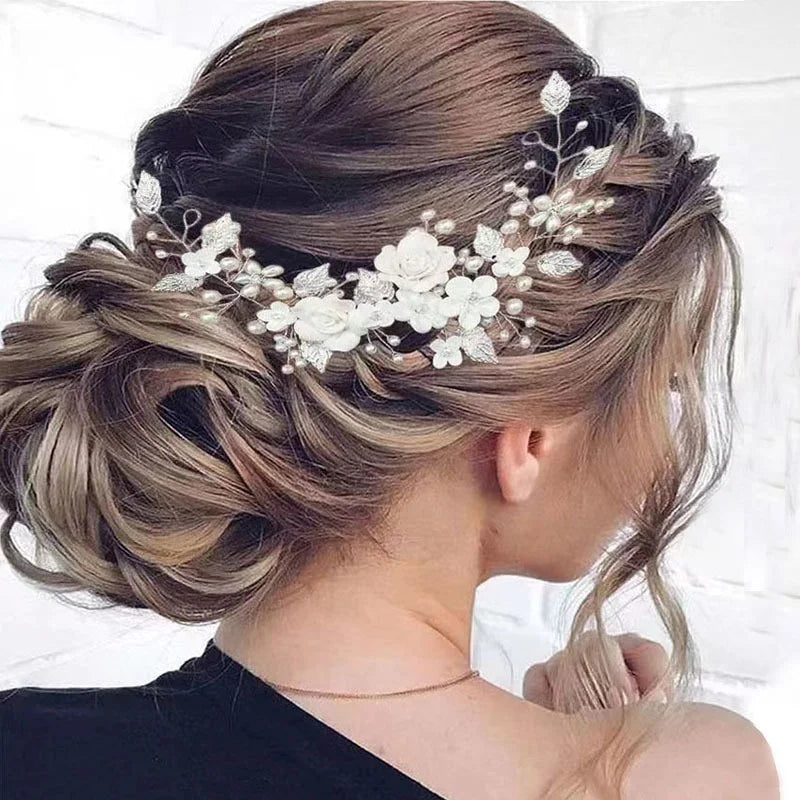 Bridal Hair Vine Pearl Rhinestone Headband For Women And Girls