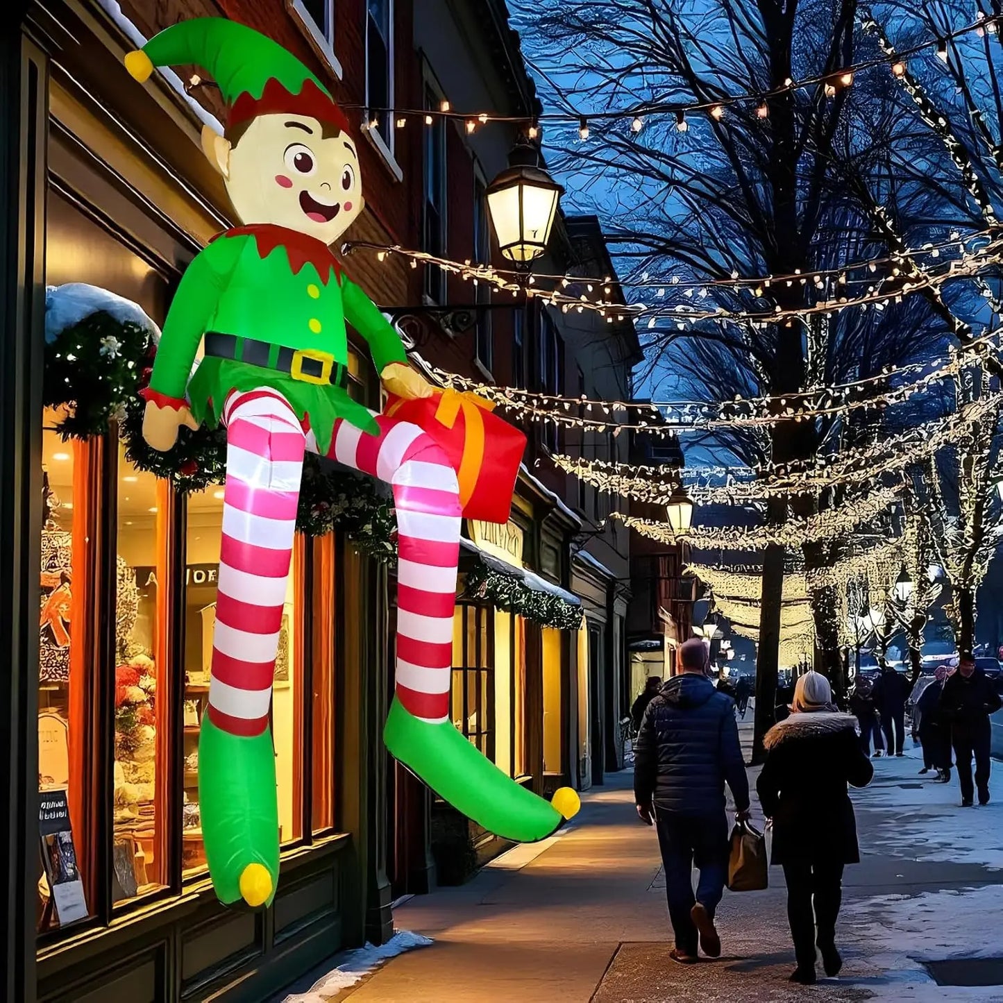 Christmas Inflatable Sitting Elf With LED Lights For Indoor Decoration