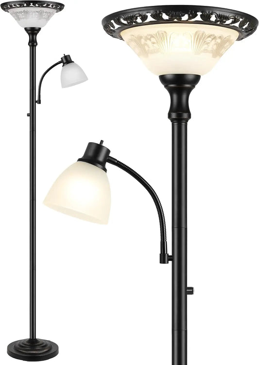 XMSJ Torchiere Floor Lamp With Glass Shade Reading Light