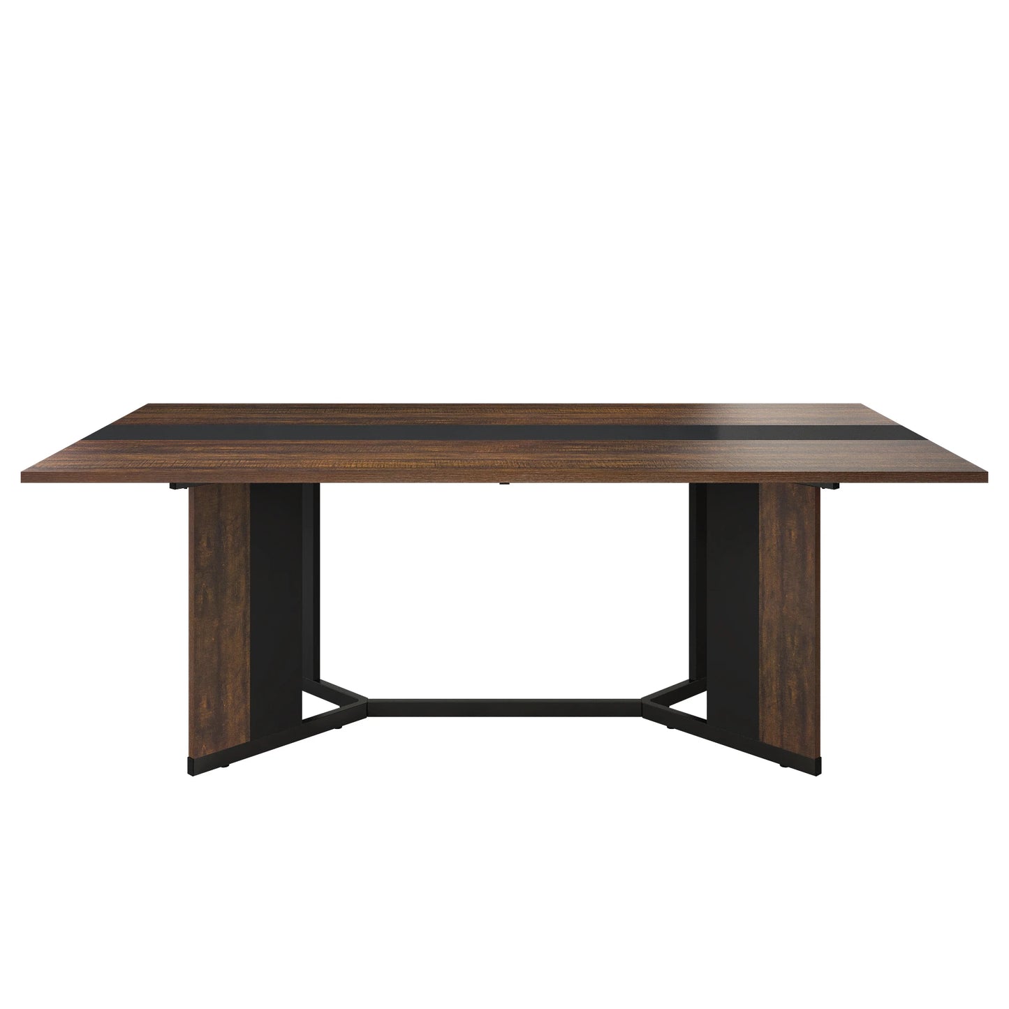 QiaoShiRen Modern Rectangular Dining Table Wooden Top Metal Legs