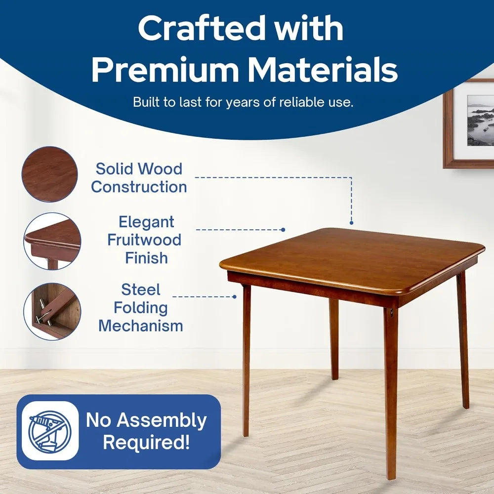 Classic Wood Folding Card Table With Straight Edge Square Design