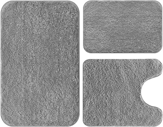 Bathroom Rugs Set 3 Piece Microfiber Non Slip U Shape Tufted Mats