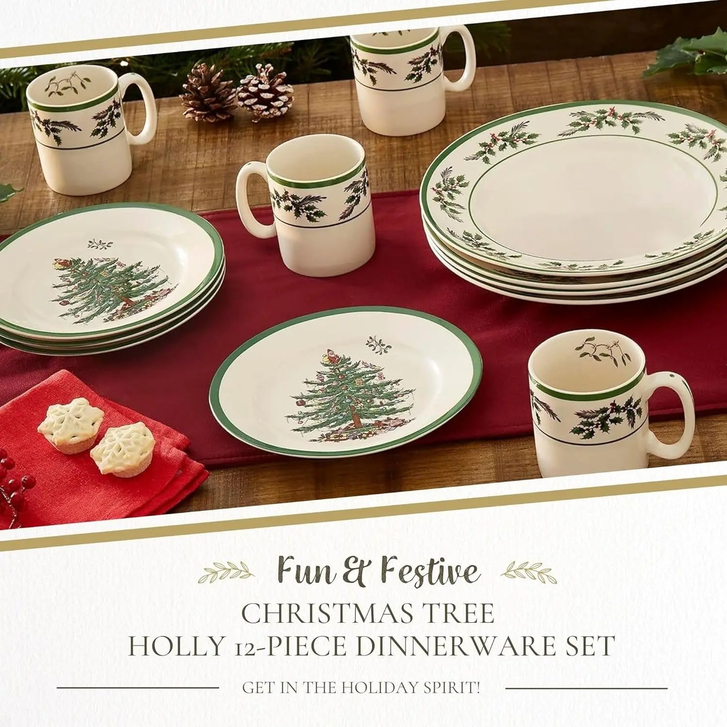 Christmas Tree Dinnerware Set Festive Holiday Tableware Plates Mugs