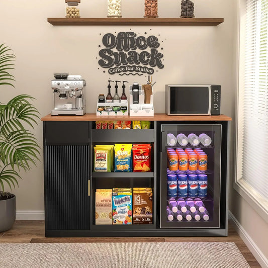 Snack Bar Cabinet With Fridge Space Coffee Station And Shelf