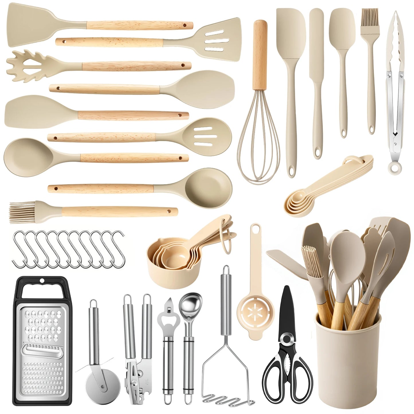Silicone Wooden Handle 44 Piece Non Stick Kitchen Utensil Set