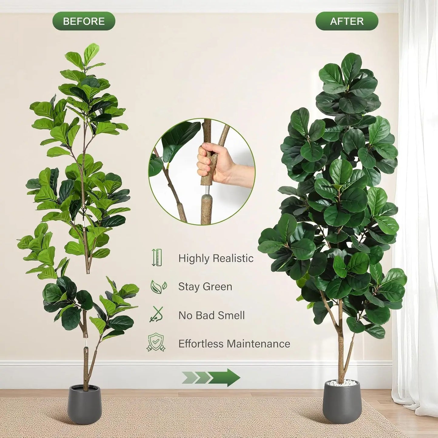 HiMIS Fiddle Leaf Fig Tree Artificial Lyrata Planter Pot