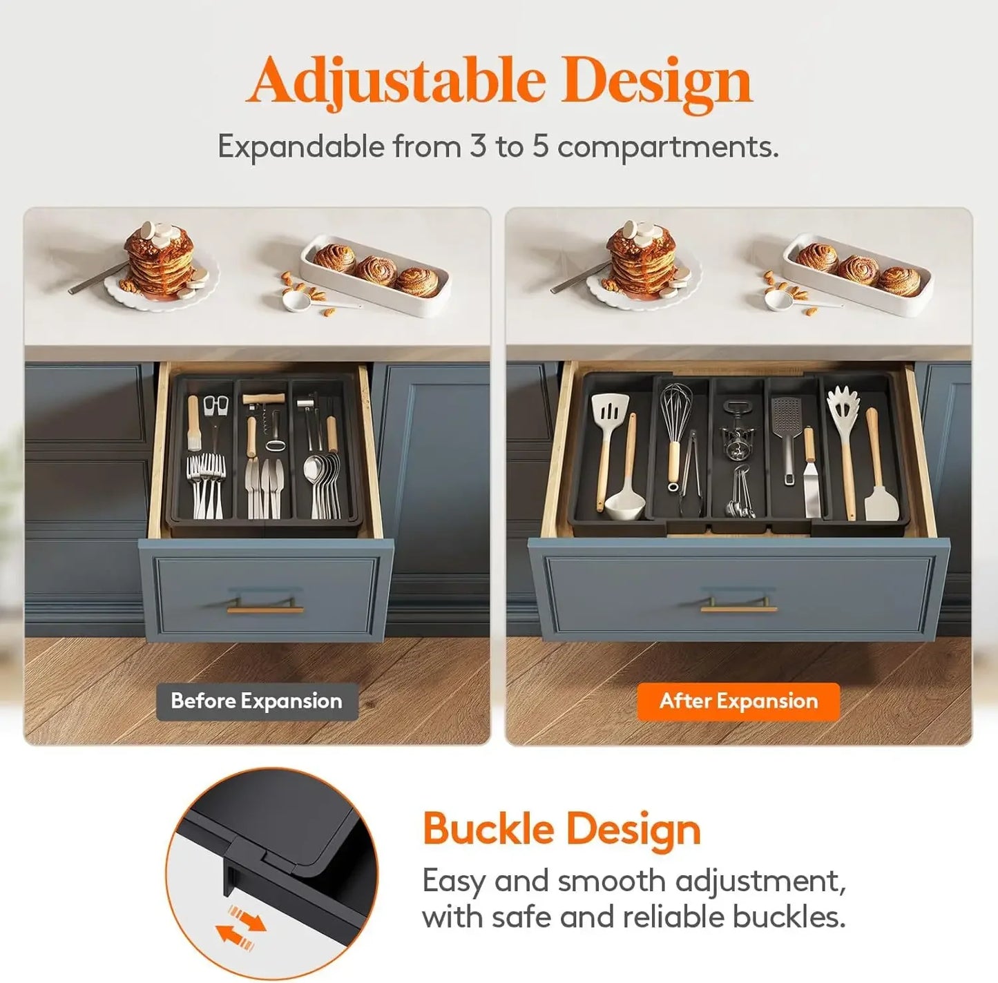 VIE LENTE CN Kitchen Silverware Drawer Organizer Expandable Utensil Tray