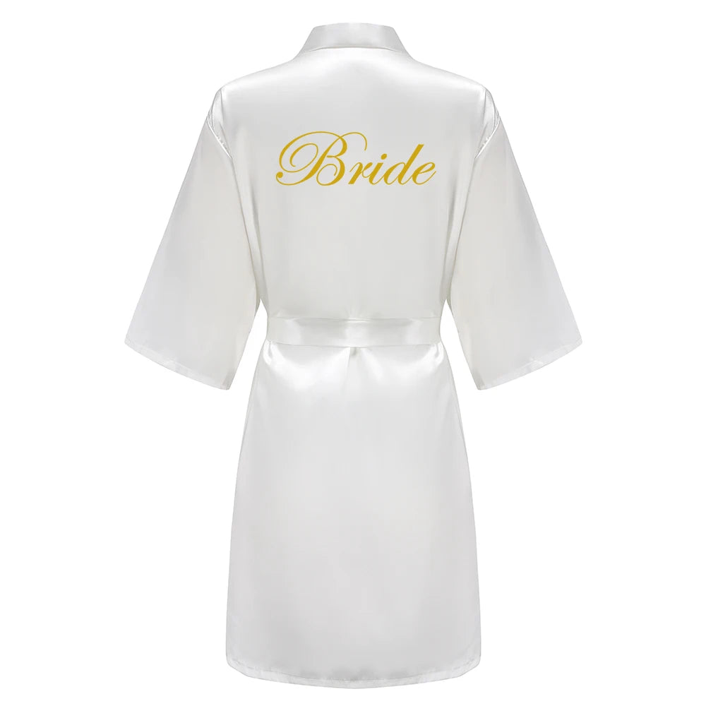 Wedding Party Team Bride Robe With Black Letters Kimono Satin Pajamas Bridesmaid Bathrobe SP003