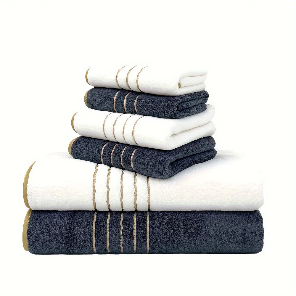 6 Piece Bath Towel Set Polyester Towels Soft Absorbent