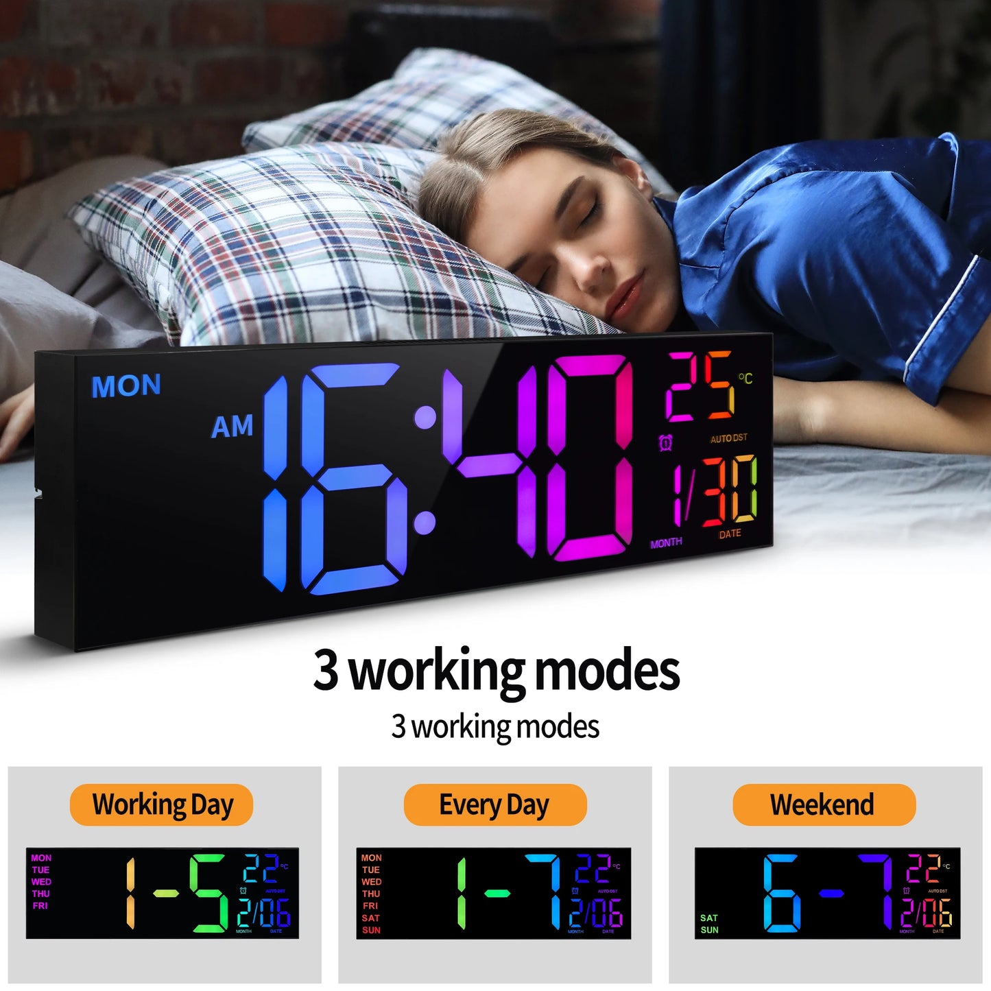 Digital Wall Clock With LED Display Remote Alarm Temperature