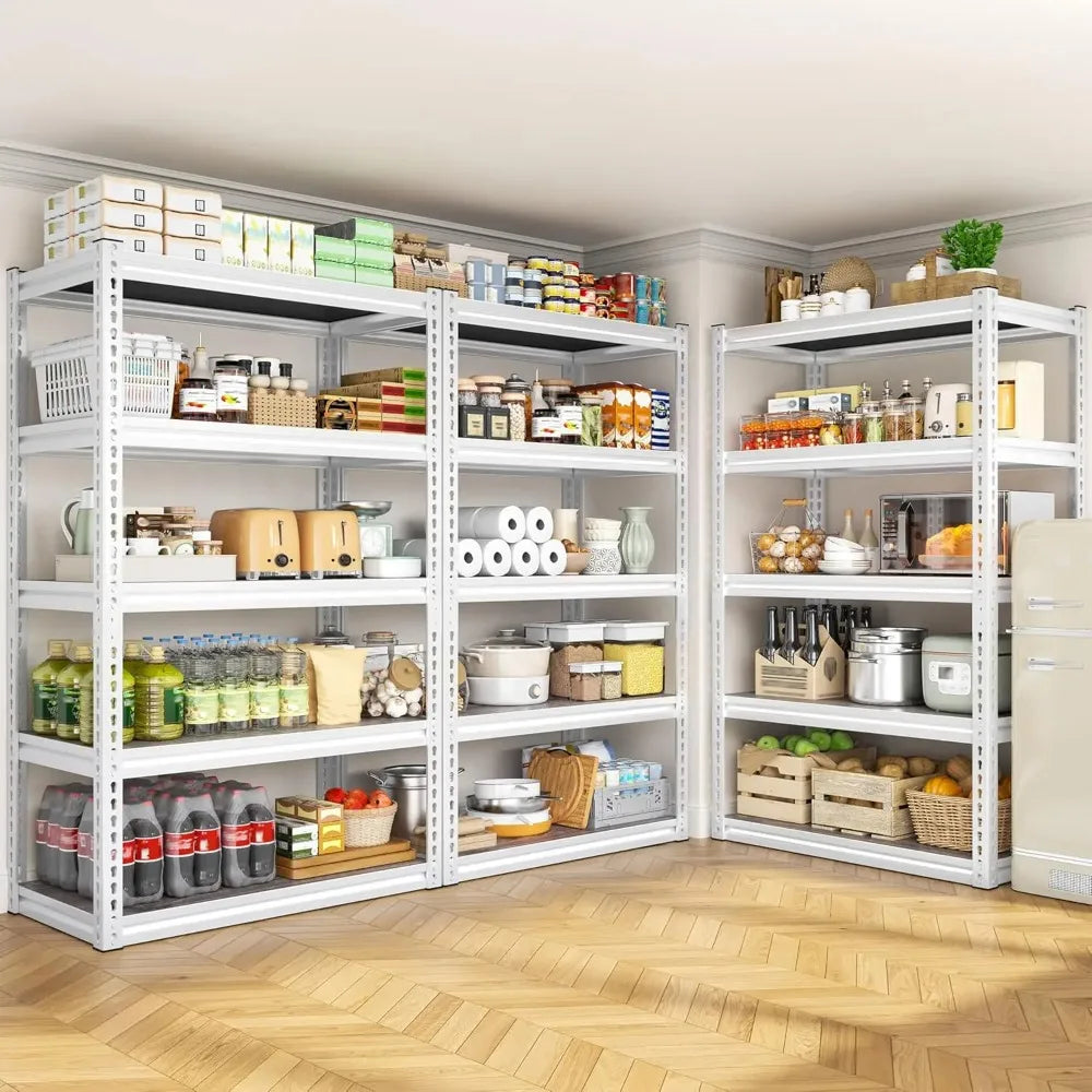 5 Tier Storage Shelves, 2500LBS Adjustable Metal Shelving Unit, White Shelves for Pantry, Kitchen, Garage,, Customized