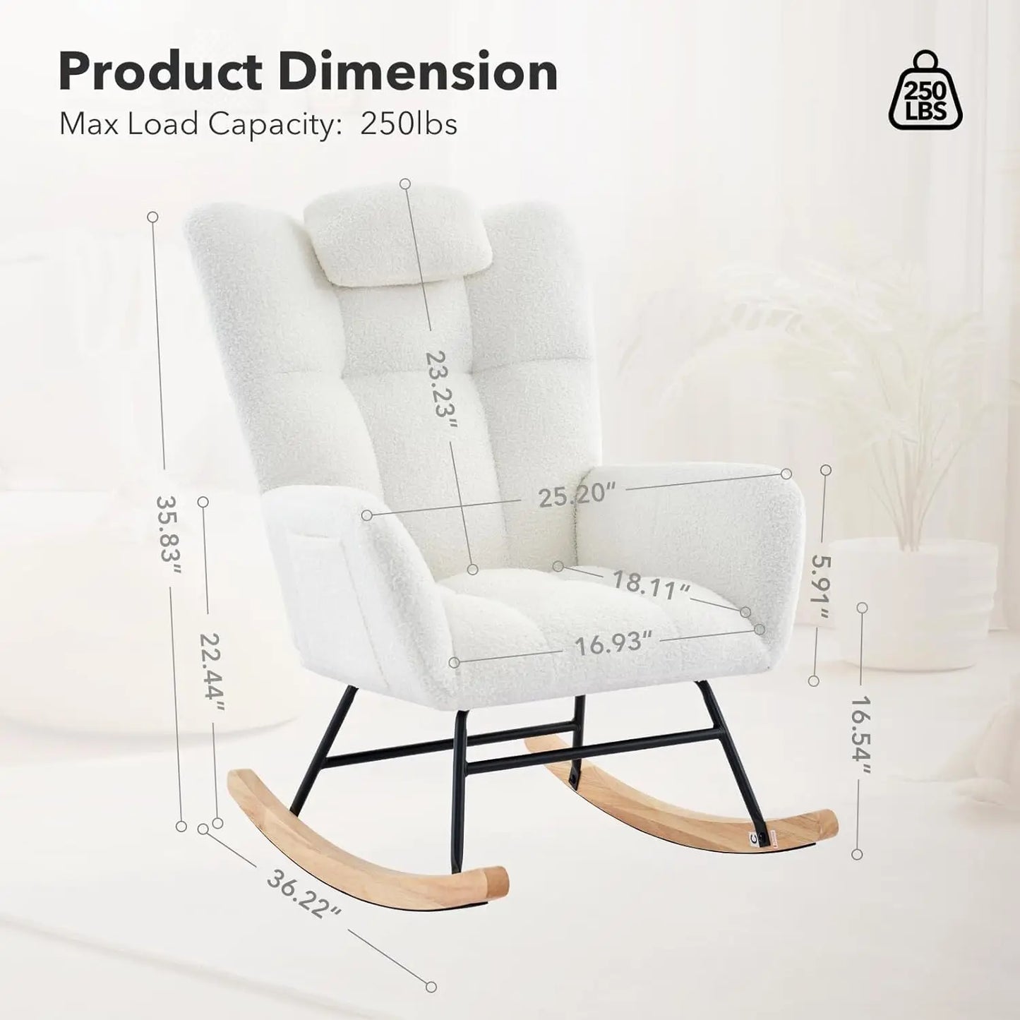 Studyset Teddy Boucle Nursery Rocking Chair With Side Pocket