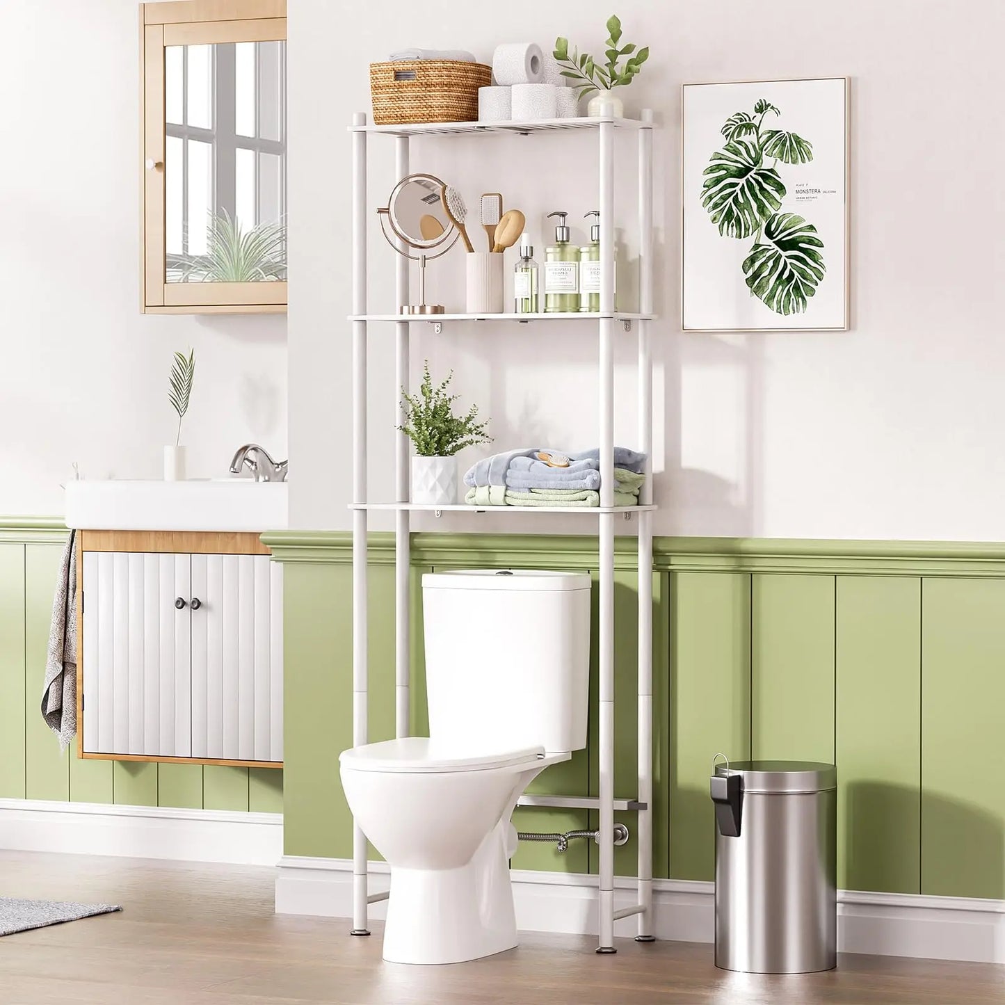 XIUWO Over Toilet Storage Bamboo 3-Tier Organizer Rack
