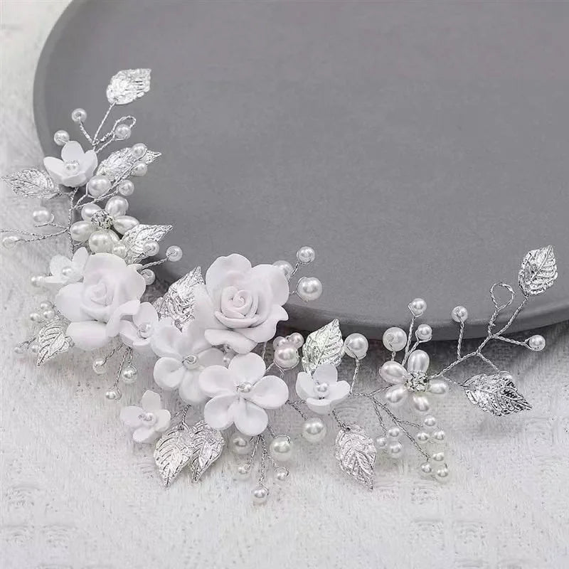 Bridal Hair Vine Pearl Rhinestone Headband For Women And Girls