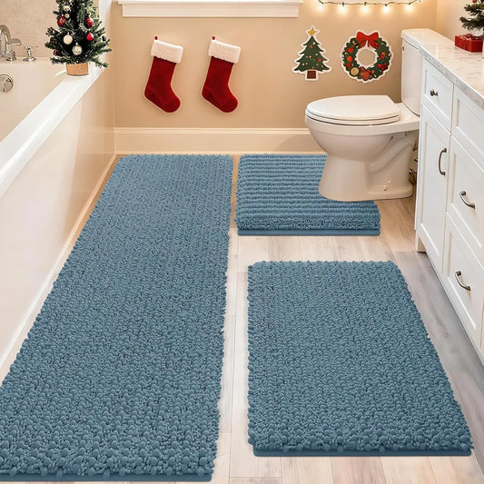 Ultra Soft Non-Slip Chenille Bath Rug Set For Bathroom