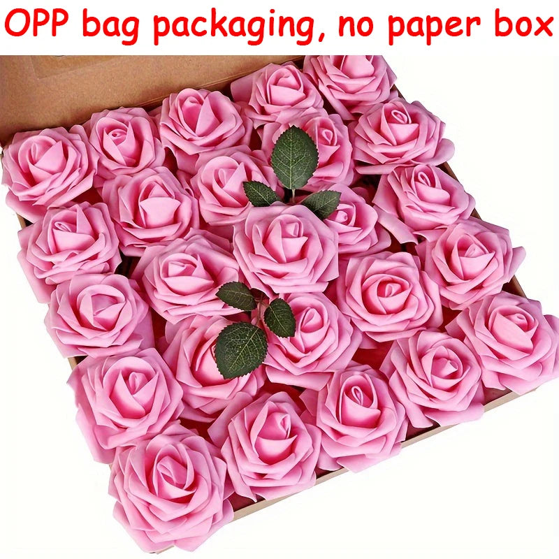 25pcs Artificial Roses With Stems For DIY Wedding Bouquets