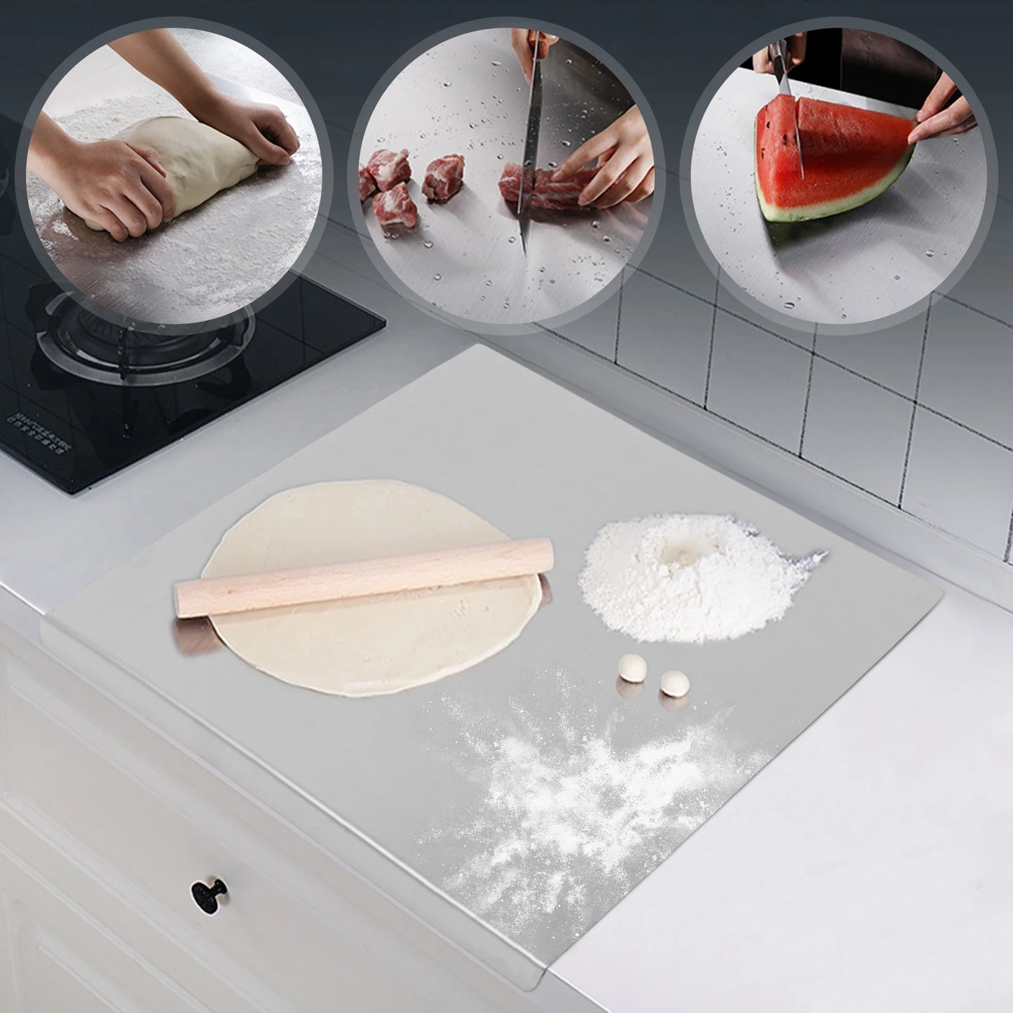 Stainless Steel Chopping Board L Shaped Edge For Veggies Dough