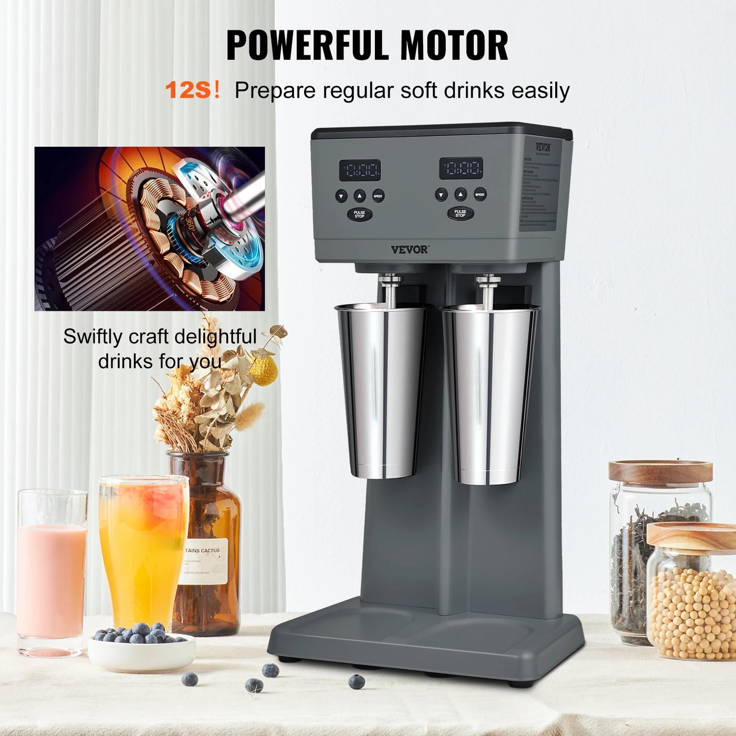 VEVOR Dual Head Milk Shake Maker 375W Commercial Blender