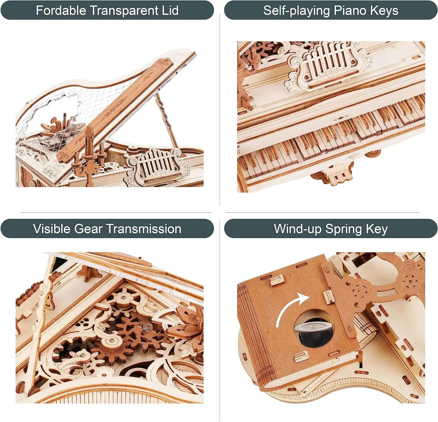 Robotime Magic Piano Mechanical 3D Puzzle Wood Music Box Kit