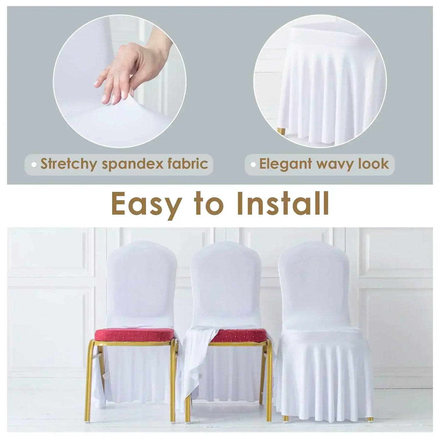 White Chair Covers Pleated Spandex Seat Protectors For Weddings Banquets