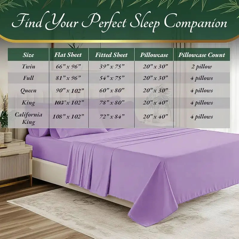 Bamboo Cooling Sheet Set for Hot Sleepers Breathable Comfort