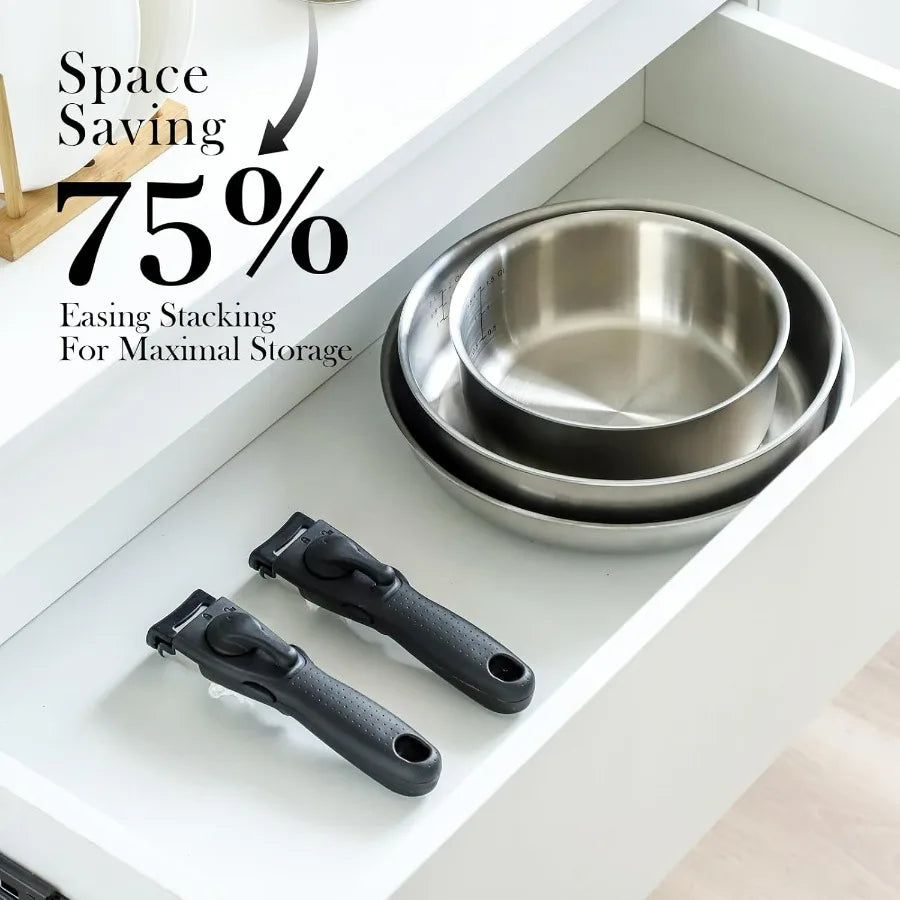 3Ply Stainless Steel Cookware Set With Removable Handles Induction Safe