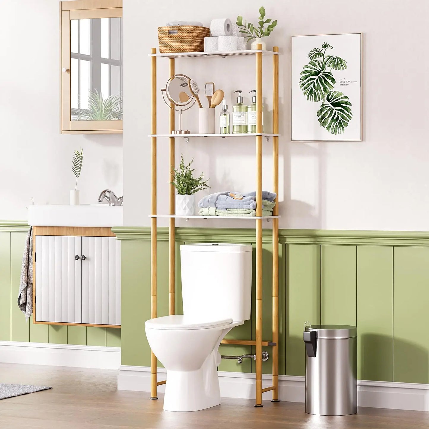 XIUWO Over Toilet Storage Bamboo 3-Tier Organizer Rack