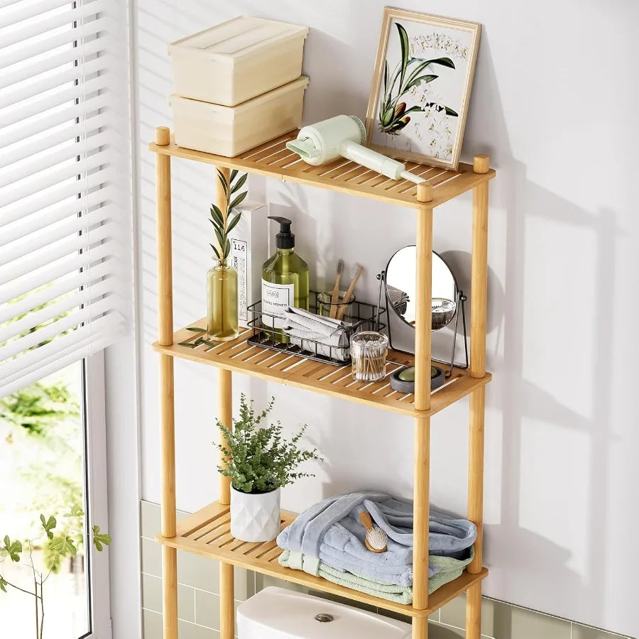 XIUWO Over Toilet Storage Bamboo 3-Tier Organizer Rack